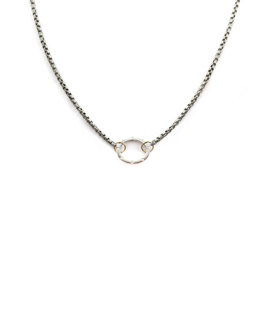 Long Round Box Chain Dotted Diamond Lock Necklace