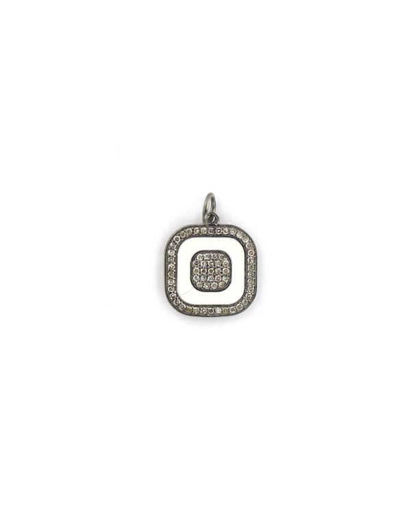 Silver Diamond White Enamel Square Charm
